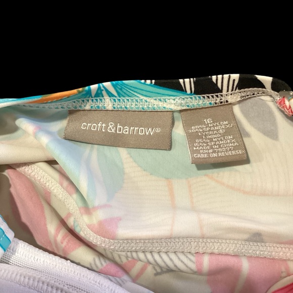 Croft & Barrow 2 Piece Tankini Swimsuit, Pink and Turquoise Multi Floral, 14/16 - Picture 6 of 7